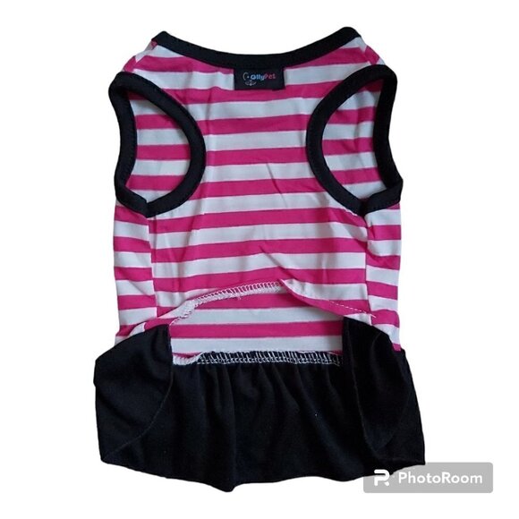 Nwot OllyPet Black/Pink Striped Dog Dress With Pink Heart - Size Small - Picture 2 of 5